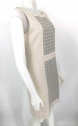 ST. JOHN Beige Silver Blend Bead Trim Jacket & Dress Size 8  (M) Dress Set