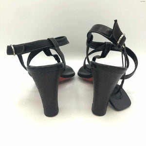 LOUBOUTIN Black Leather Made in Italy Sandal 3.5" Heel Shoes
