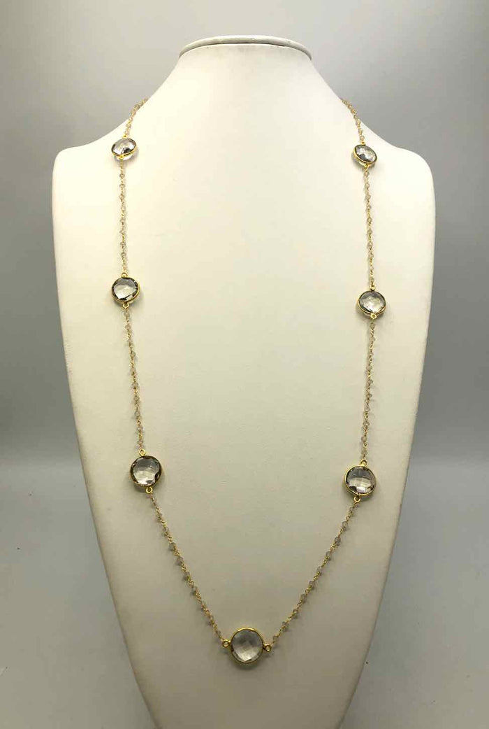 AMELIA ROSE DESIGN Goldtone Clear Crystal Rainbow Moonstone Faceted GF-Necklace