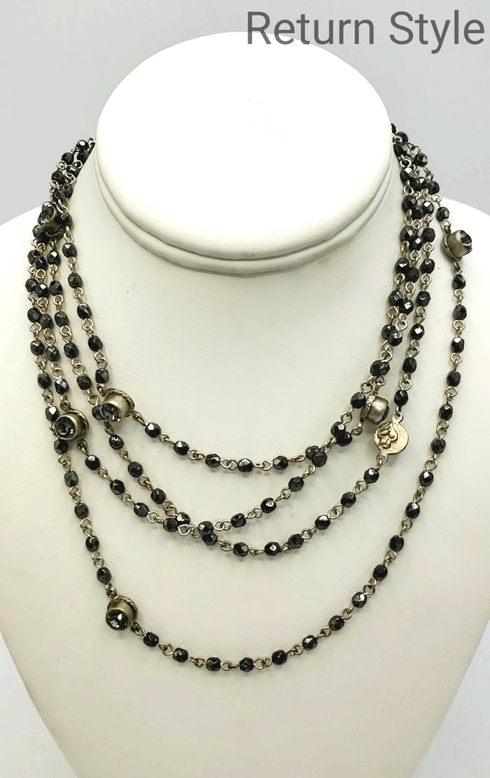 VIRGINS SAINTS & ANGELS Silvertone Black Crystal Multi-Strand 15" Necklace