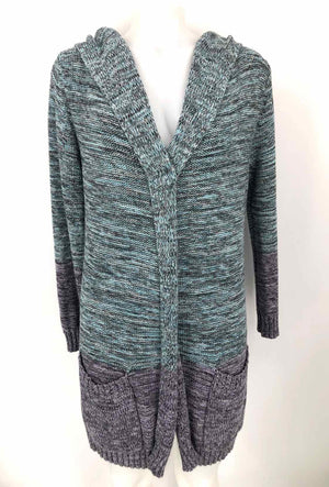 MARGARET O'LEARY Blue Gray Multi Cotton Knit Hoodie Size MEDIUM (M) Sweater