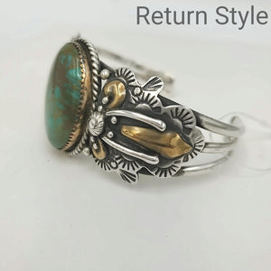 Sterling Silver Turquoise Vintage Scroll Pattern Cuff ss Bracelet