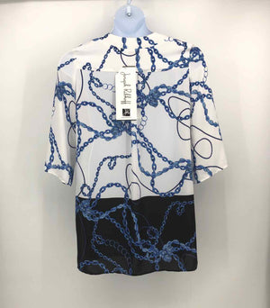 JOSEPH RIBKOFF White Blue Chain Pattern Tunic Size 8  (M) Top
