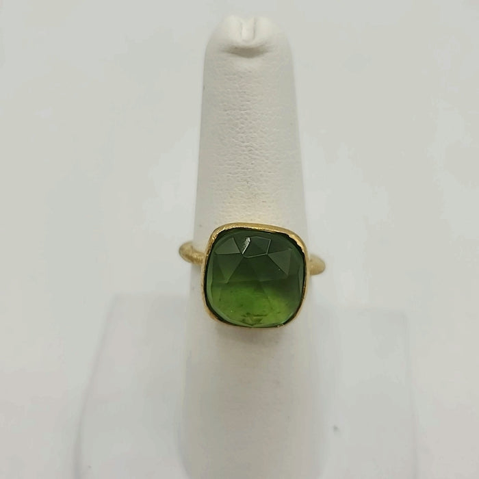 Goldtone Lime Green Brushed Metal Faceted Ring Sz 7