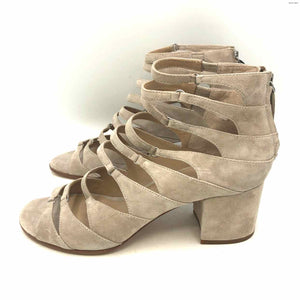 POUR LA VICTOIRE Beige Leather Strappy 2" Chunky Heel Shoe Size 8-1/2 Shoes