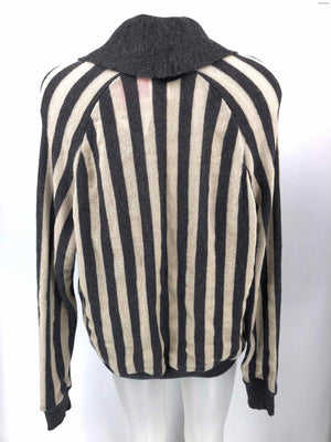 KARL LAGERFELD Ivory Gray Alpaca Made in France Striped Longsleeve Sweater