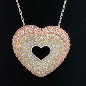 Pink Sterling Silver Pave Heart 18" ss Necklace