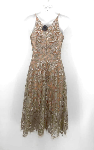 DRESS THE POPULATION Beige Silver Sequined Size X-SMALL Dress