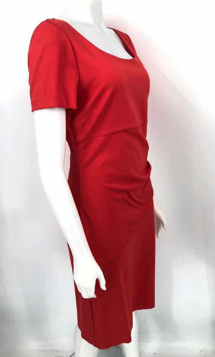 DVF - DIANE VON FURSTENBERG Orange-Red Ruched Short Sleeves Size 12  (L) Dress
