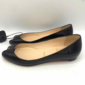 LOUBOUTIN Black Leather Italian Made Peep Toe Flats Shoe Size 37 US: 7 Shoes