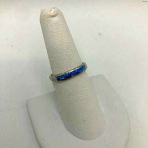 Blue Silver Sterling Silver Synthetic Opal SZ 8 Ring SS