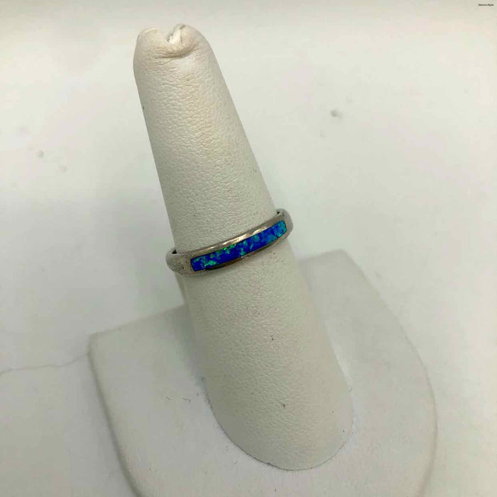 Blue Silver Sterling Silver Synthetic Opal SZ 8 Ring SS