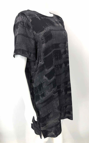 EILEEN FISHER Black Gray Silk Print Size LARGE  (L) Dress