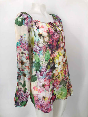 3J WORKSHOP - JOHNNY WAS Beige Pastel Cotton & Silk Abstract Floral Top