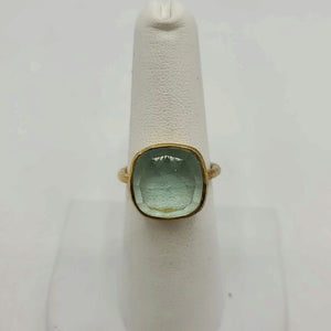 Goldtone Pale Blue Brushed Metal Faceted Ring sz 6
