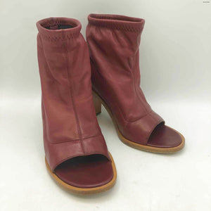 CHLOE Burgundy Leather Heels Shoe Size 38 US: 7-1/2 Tan Chunky Heel Shoes