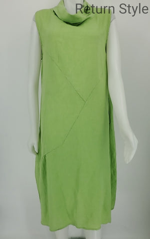 Green Linen Made in Italy Sleeveless Cowl Neck Size MEDIUM (M) Dress
