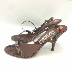 FERRAGAMO Brown Leather Snake Pattern 4" Heel Shoe Size 8-1/2 Shoes