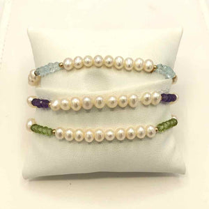 White Lt Blue Pearl Amythst Set of 3 Bracelet Set