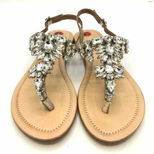 LAUREN LORRAINE Clear Silver All Leather Crystal Thong Sandal Shoes