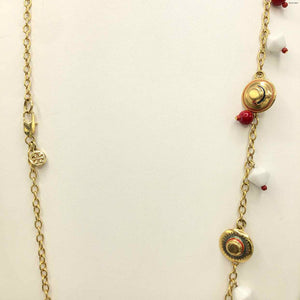 TORY BURCH Goldtone Red Multi Pre Loved Beaded Necklace