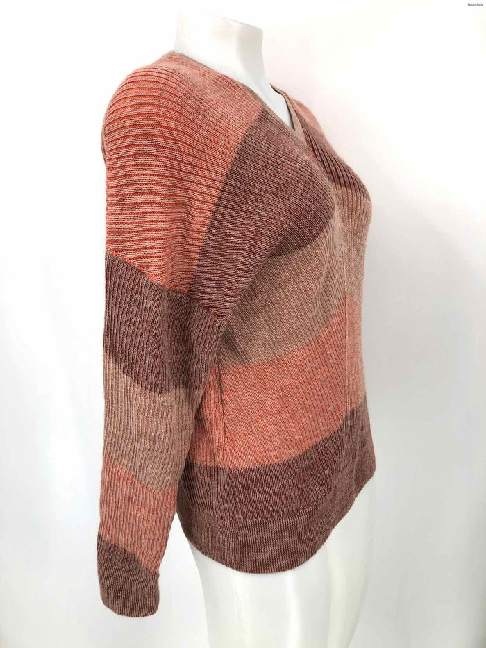MALLKINI Orange Brown Alpaca & Wool Blend Made in Peru Stripe Pullover Sweater