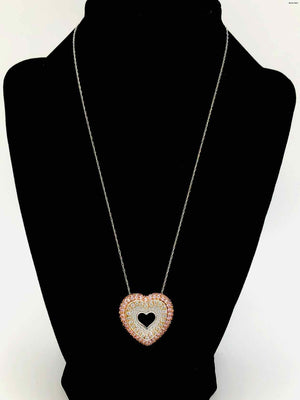 Pink Sterling Silver Pave Heart 18" ss Necklace