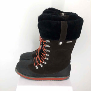 EMU Cream Brown Black & Orange Sheepskin Trim Lace Waterproof Shoe Size 10 Boots