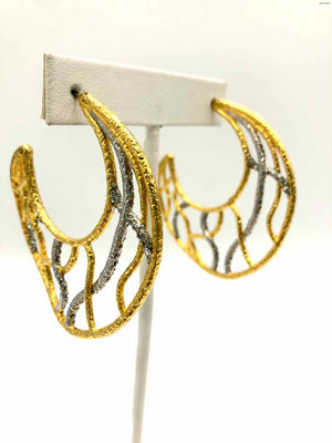 Goldtone Silvertone Crystal 3/4 Hoop Earrings