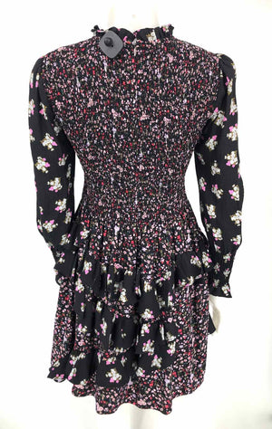 REBECCA TAYLOR Black Pink Floral Elastic Middle Size 2  (XS) Dress