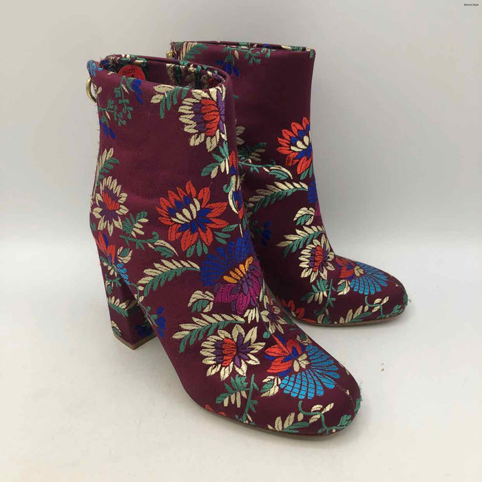 JOIE Purple Multi-Color Leather Sole Asian Print 3.5" Heel Boots