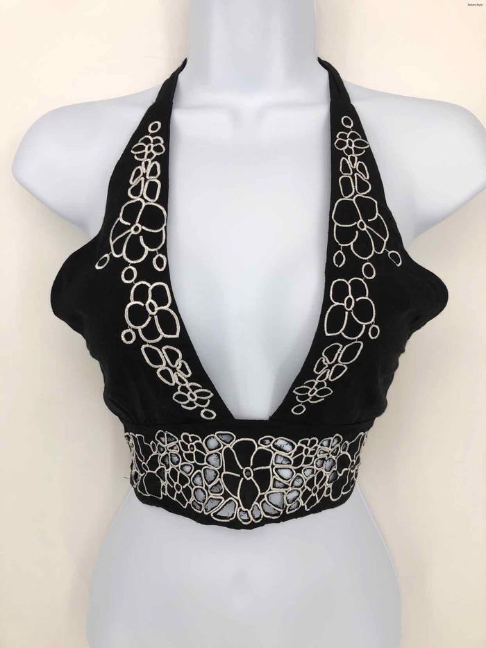 LF Black & White Embroidered Halter Size X-SMALL Top