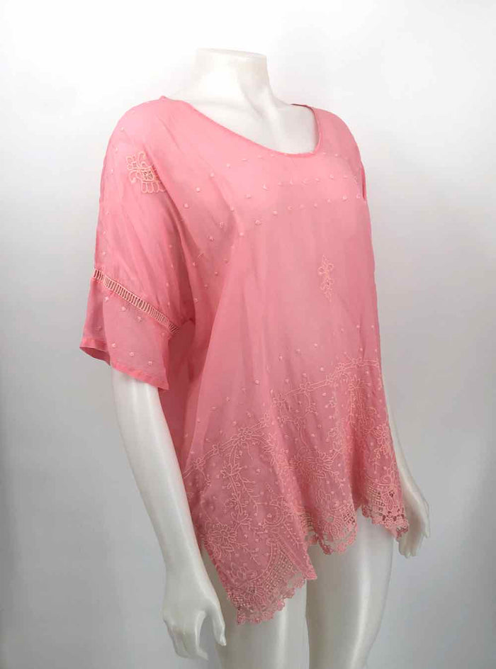JOHNNY WAS Pink Embroidered Short Sleeves Size LARGE  (L) Top