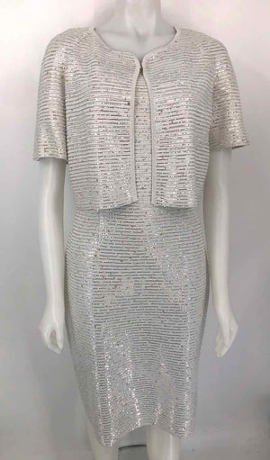 ST. JOHN Gray Silver Blend Spades Dress & Cardigan Size 8  (M) Dress Set
