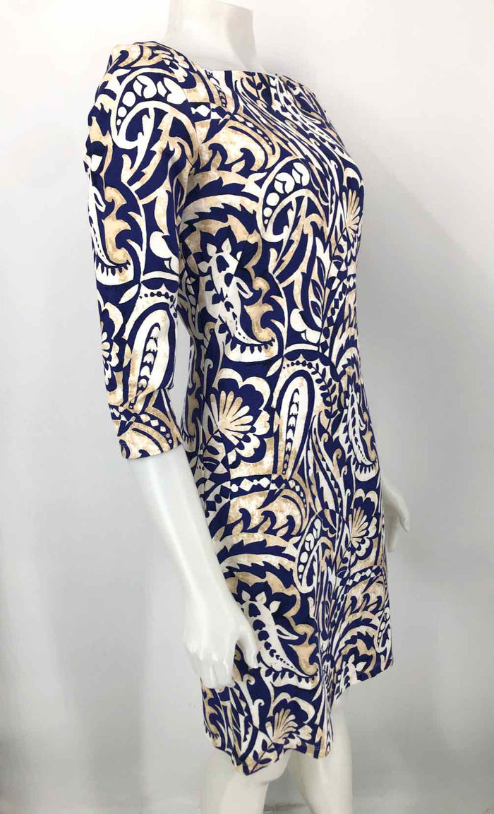 J MCLAUGHLIN Royal Blue Beige Print Longsleeve Size SMALL (S) Dress