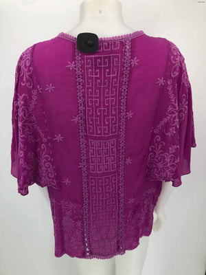 JOHNNY WAS Purple Embroidered Short Sleeves Size MEDIUM (M) Top