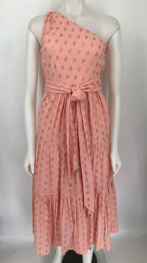 KARINA GRIMALDI Peach Copper Textured One Shoulder Size X-SMALL Dress