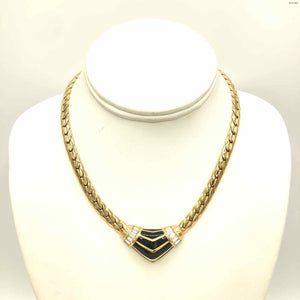 CHRISTIAN DIOR Gold Black Vintage Enamel Necklace
