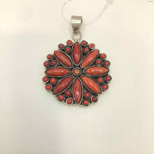 Red Sterling Silver Flower Round ss Pendant