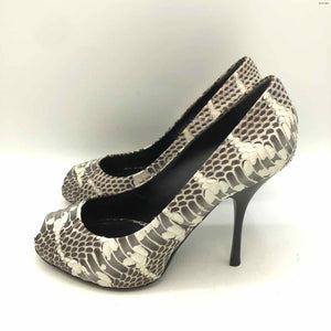GIUSEPPE ZANOTTI White Gray Leather Made in Italy Reptile 4" Heel Shoes