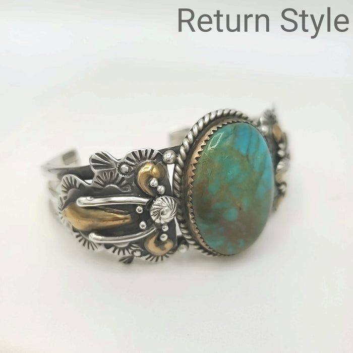 Sterling Silver Turquoise Vintage Scroll Pattern Cuff ss Bracelet