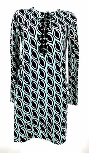DVF - DIANE VON FURSTENBERG Blue Black & White Print Size 2  (XS) Dress