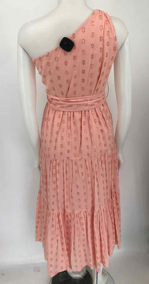 KARINA GRIMALDI Peach Copper Textured One Shoulder Size X-SMALL Dress