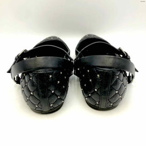 VALENTINO Black Pewter Leather Made in Italy Rockstud Flats Shoes
