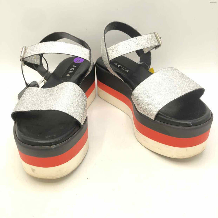 AQUA Black Red & White Platform Made in Italy Striped Sandal Shoe Size 8 Shoes