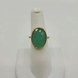 Mint Greeen Gold Plate Sterling Silver Faceted Oval SZ 6 Ring SS