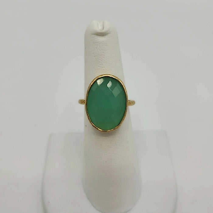 Mint Greeen Gold Plate Sterling Silver Faceted Oval SZ 6 Ring SS