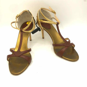GIUSEPPE ZANOTTI Brown Gold Leather Made in Italy Strappy 3.5" Heel Shoes