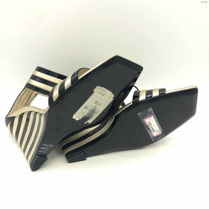 ROGER VIVIER Gold Black Leather Made in Italy Stripe 4" Wedge Shoes