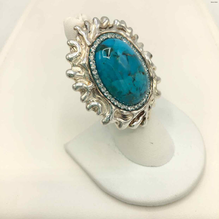 ORIT SCHATZMAN Turquoise Color Sterling Silver Pre Loved Hammered SZ 7 Ring SS